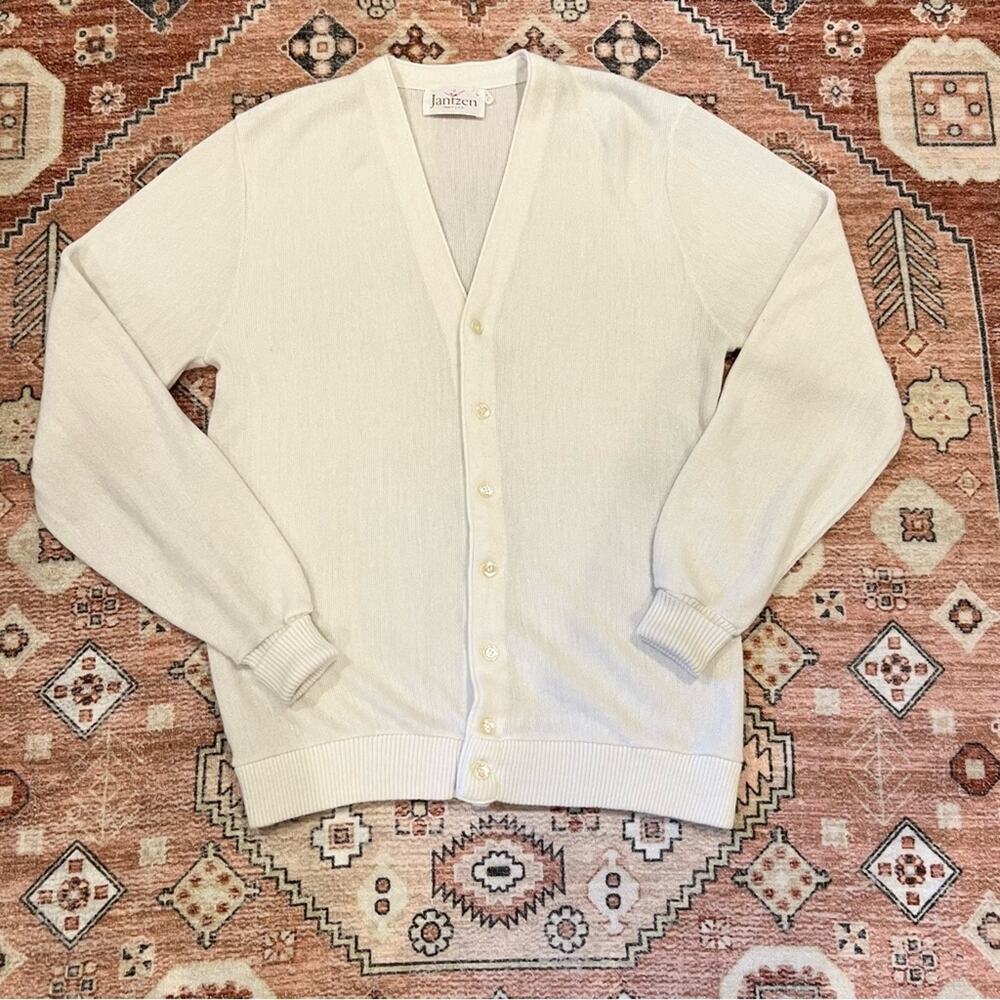 Vintage Jantzen White Knit Button Up Cardigan Sweater